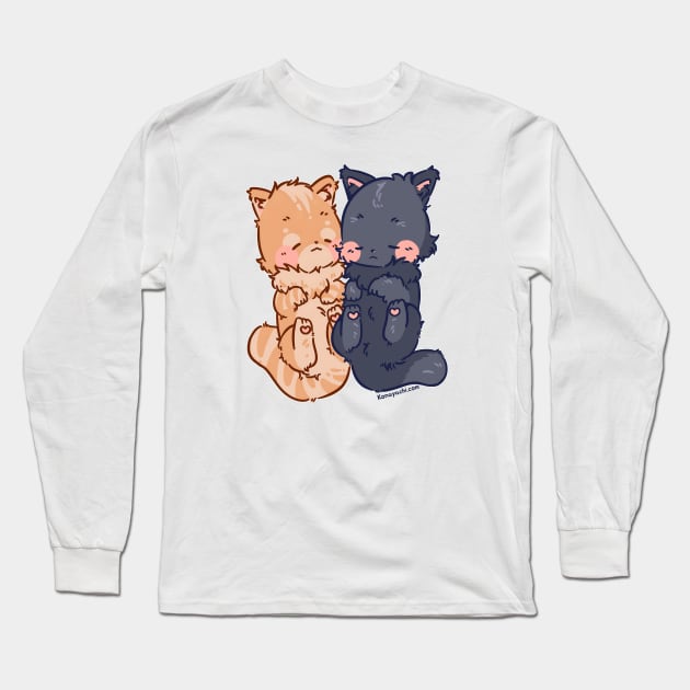 Marie and Rosie Cuddling and Sleeping (Orange Tabby and Russian Blue) Long Sleeve T-Shirt by Konayachi